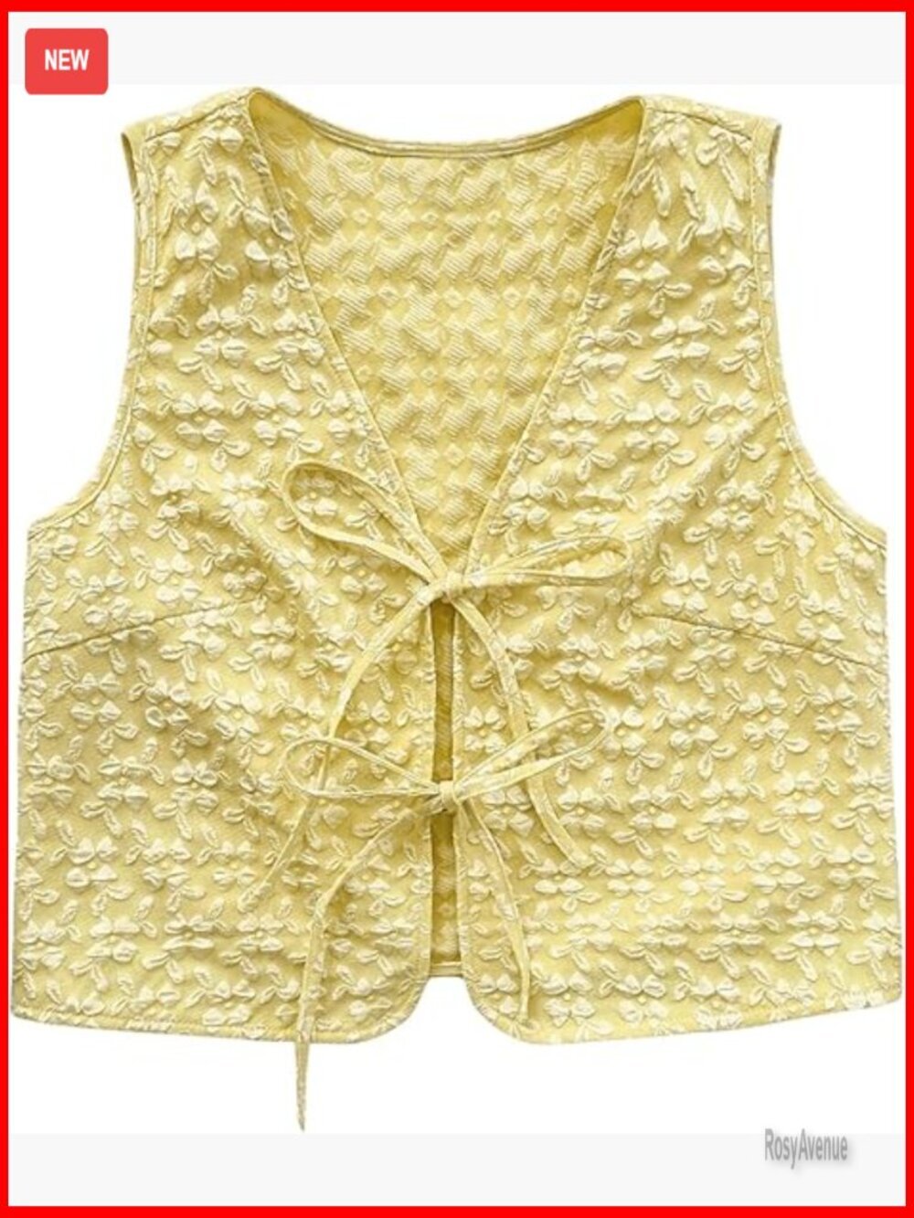 Tie Front Textured Floral Tank Top V Neck Sleeveless Casual Boho Vest